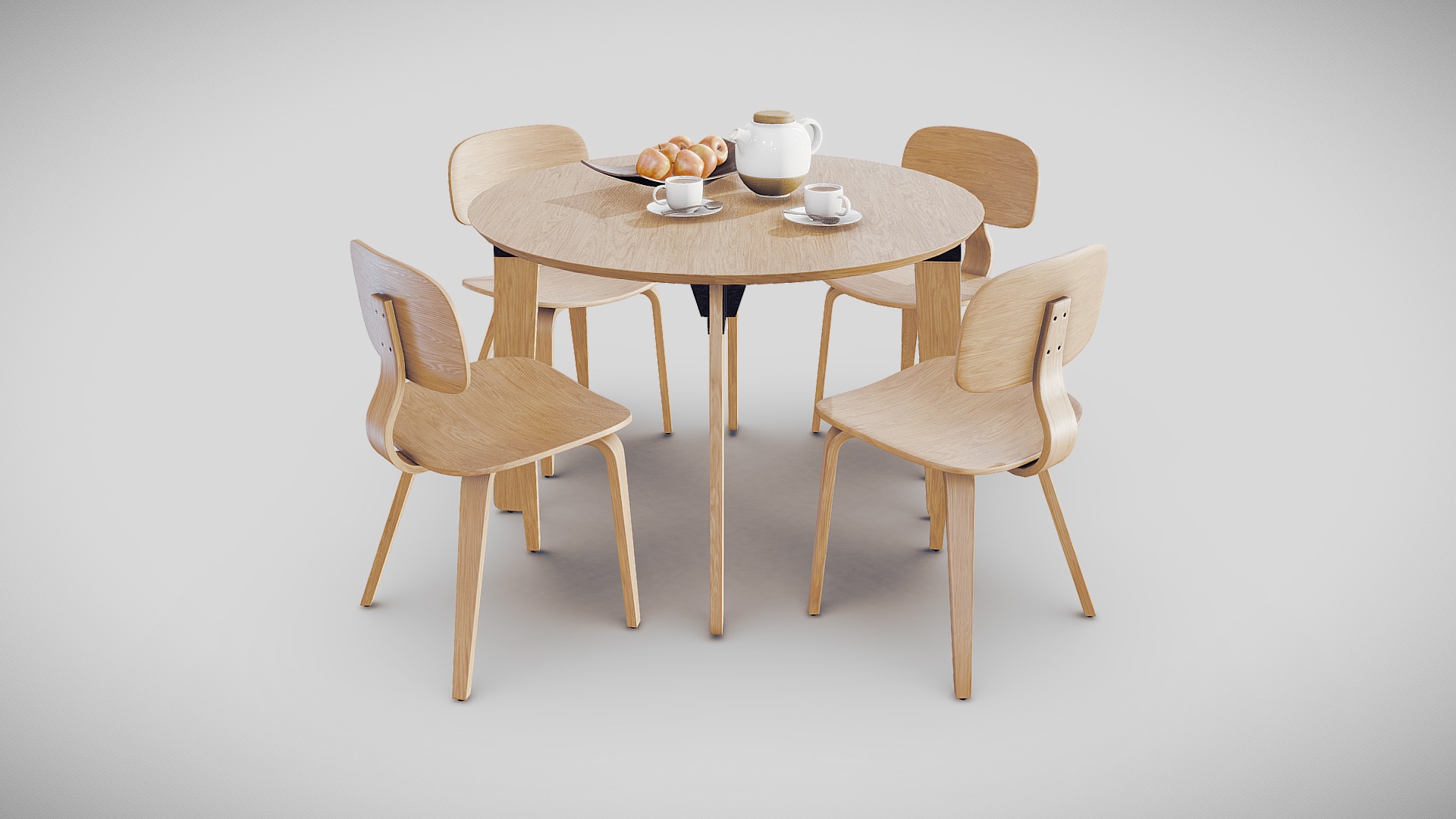 3D model Wooden Dining Table Set - This is a 3D model of the Wooden Dining Table Set. The 3D model is about a table with chairs around it.