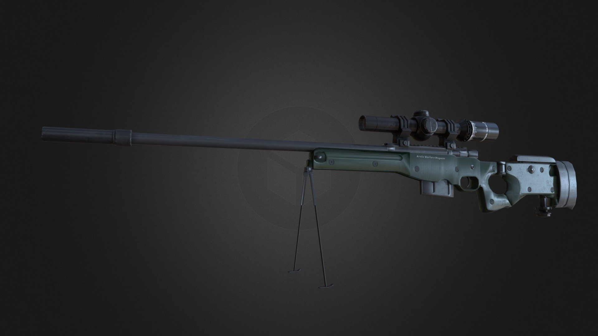 AWM Sniper lowpoly Gun with 8X Scope, Suppressor