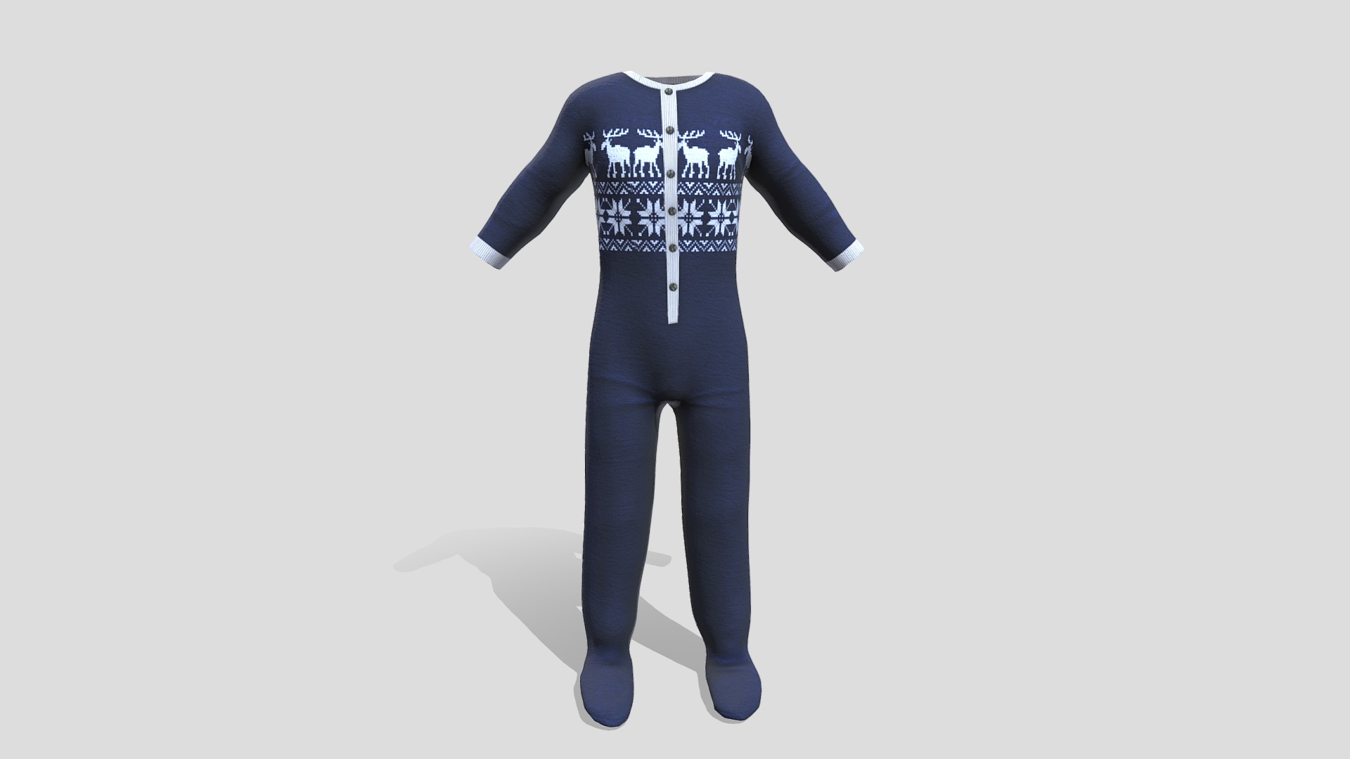 3D model Men’s Footed Onesie Loungewear – 5 Textures - This is a 3D model of the Men's Footed Onesie Loungewear - 5 Textures. The 3D model is about a person wearing a blue shirt.