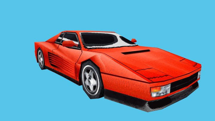 Low Poly PS1-Syle Testarossa 3D Model