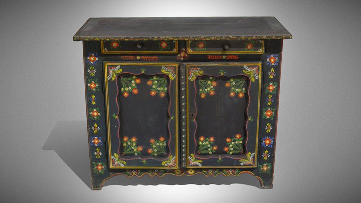 Painted folk cupboard (low cabinet) – Gratis 3D-model STL