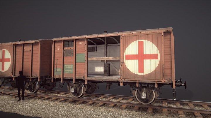 Railway Covered Goods Wagon Vr.4 Medic-Orange 3D Model