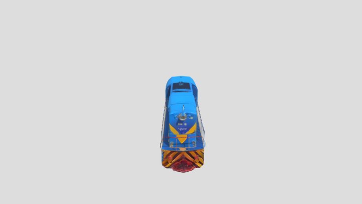 Blue and yellow diesel train 3D Model