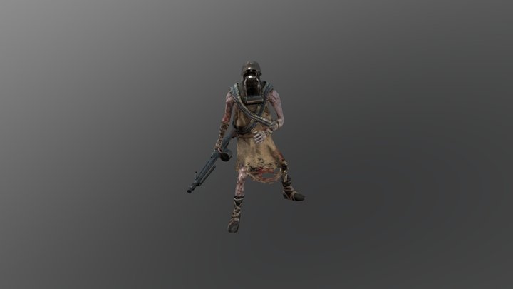 Zombie with MG42 Walk 3D Model