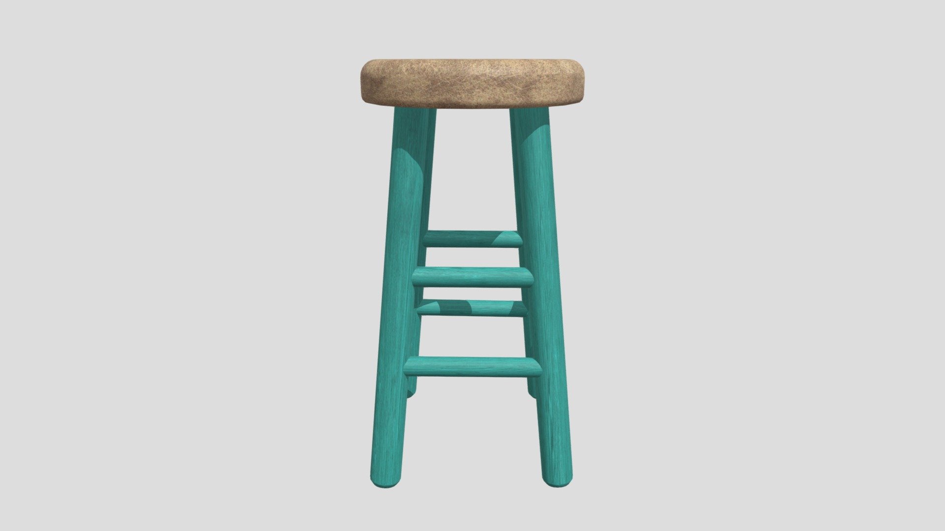 Leather & Teal Stained Wooden Stool with Penny