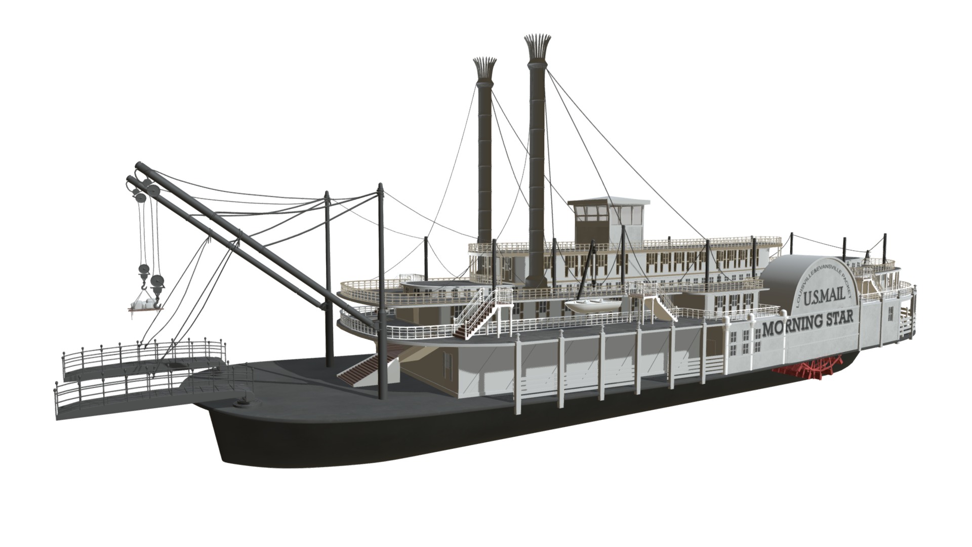 3D model Paddle Steamer River Boat - This is a 3D model of the Paddle Steamer River Boat. The 3D model is about a large white ship.