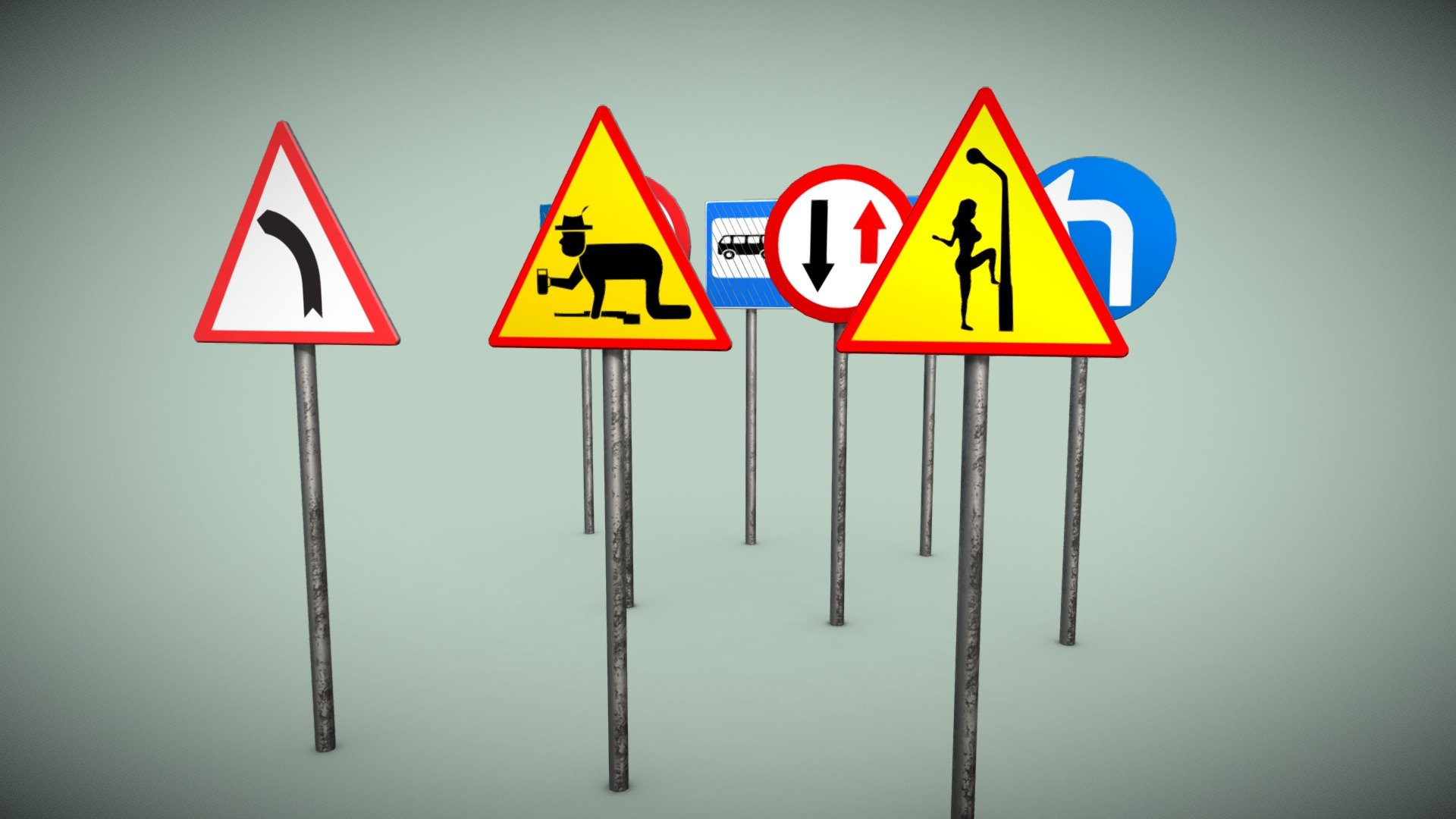 Road signs PBR low-poly game ready Low-poly 3D m - Buy Royalty Free 3D ...