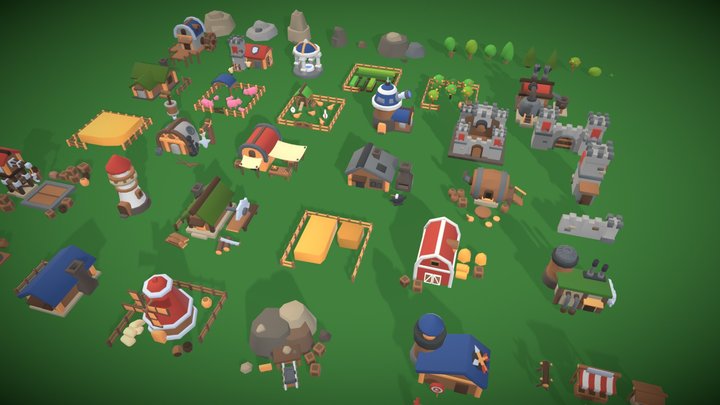 Lowpoly Medieval Cartoon Stylized Village 3D Model