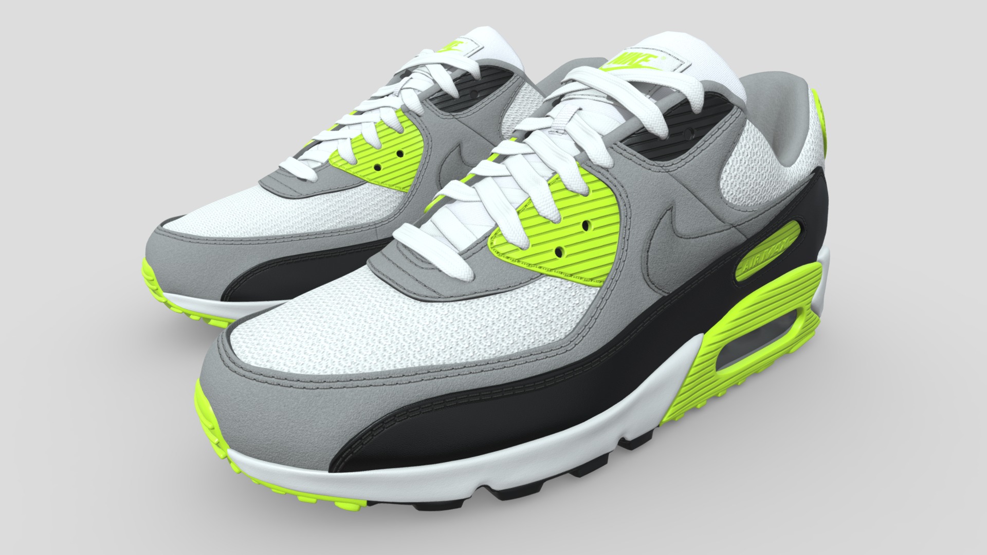3D model Air Max 90 Nike - This is a 3D model of the Air Max 90 Nike. The 3D model is about a pair of black and white sneakers.