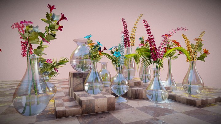 Glass Vase With Flowers 3D Model