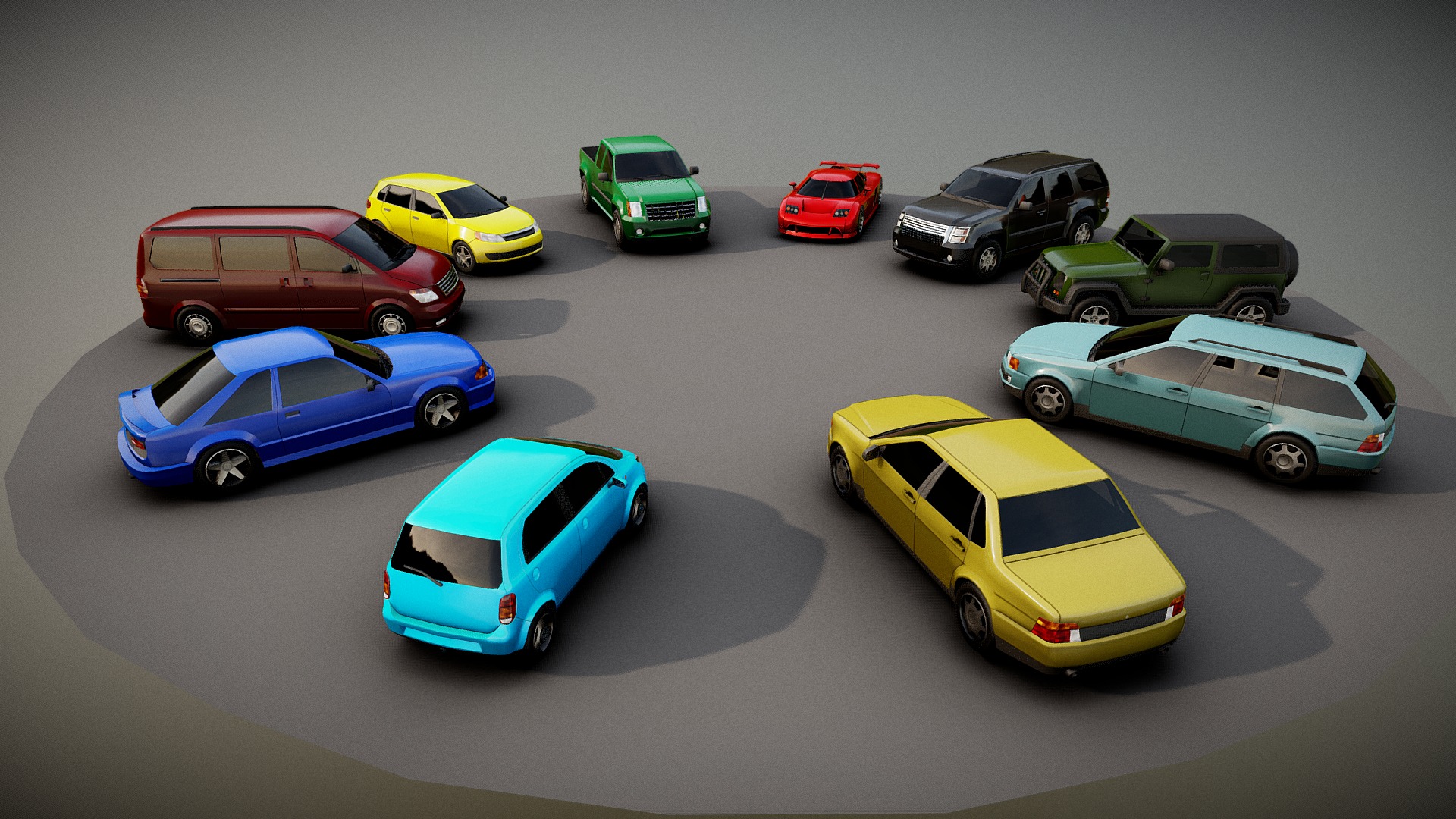 3D model Generic passenger car pack - This is a 3D model of the Generic passenger car pack. The 3D model is about a group of cars parked.