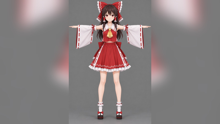 Reimu Hakurei (Touhou) T-Pose 3D Model
