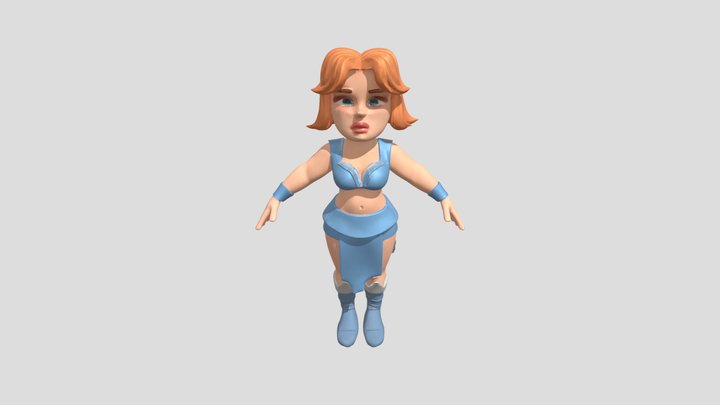cartoon female warrior in blue outfit 3D Model