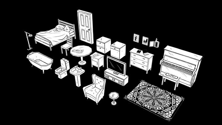 Pencil sketch style furniture pack 3D Model