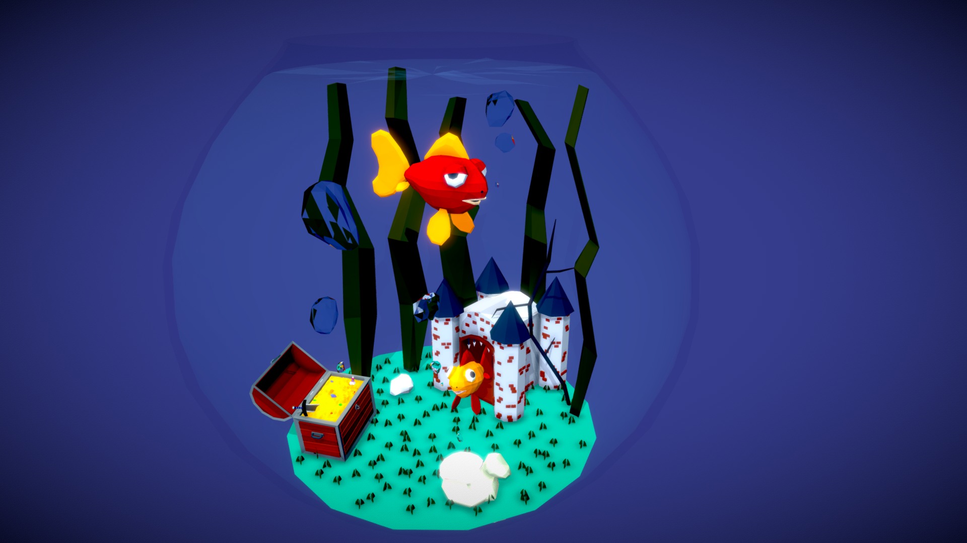 Low Poly Faceted Fish Tank - Pecera Low Poly
