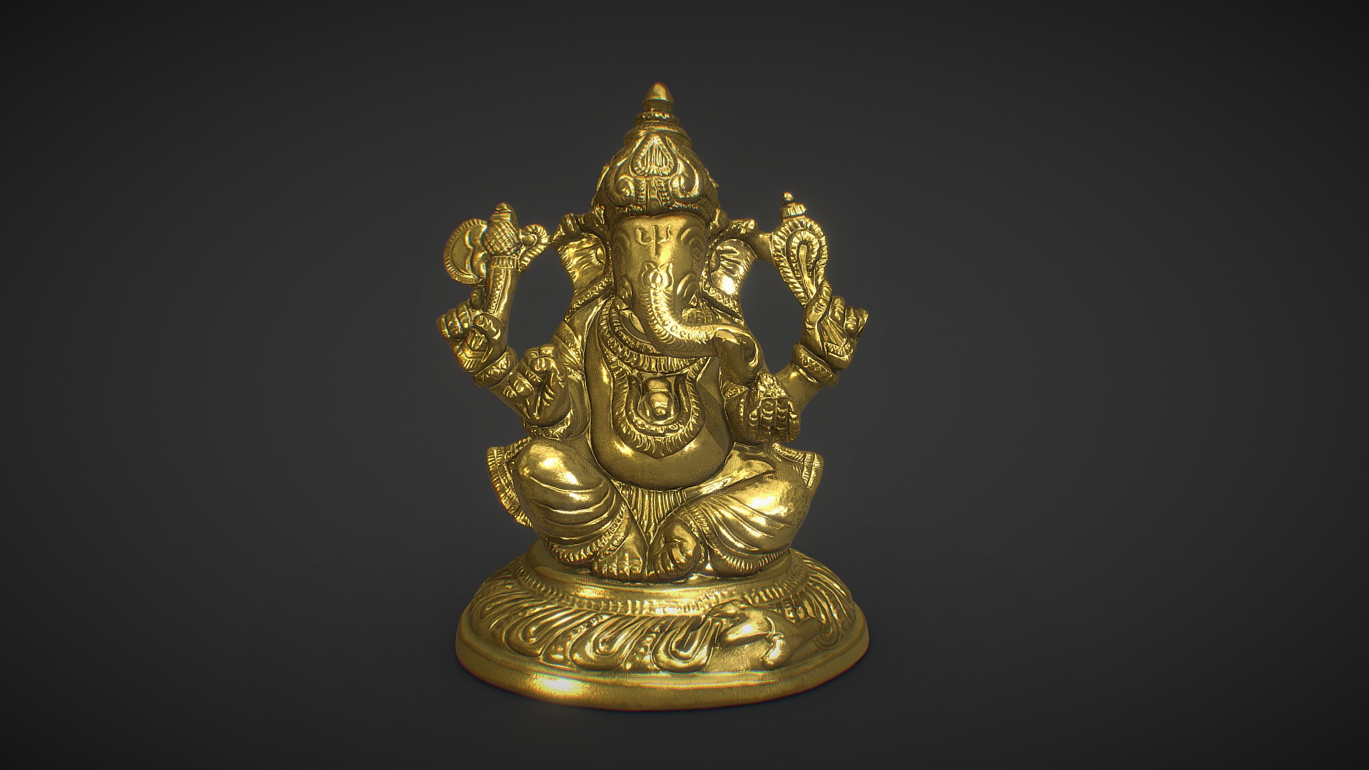 3D model Golden Ganesh Statue - This is a 3D model of the Golden Ganesh Statue. The 3D model is about a gold statue with a black background.