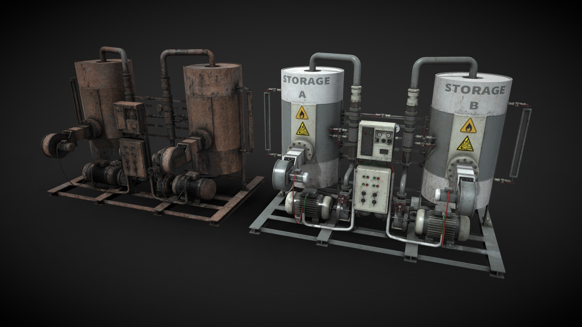 3D model Industrial device - This is a 3D model of the Industrial device. The 3D model is about a group of metal objects.