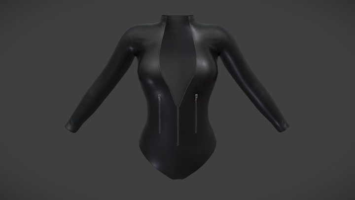 Black Shiny Latex Zip Up Body Suit 3D Model