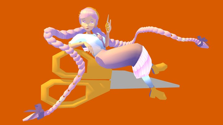 Anime Girl With Scissors 3D Model