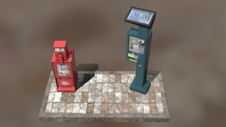 Street Scene - News Box and Parking Meter 3D Model
