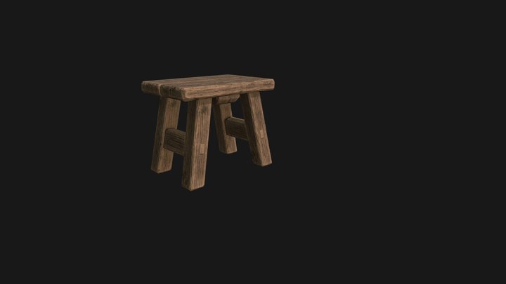 Medieval/Fantasy Wooden Stool 3D Model