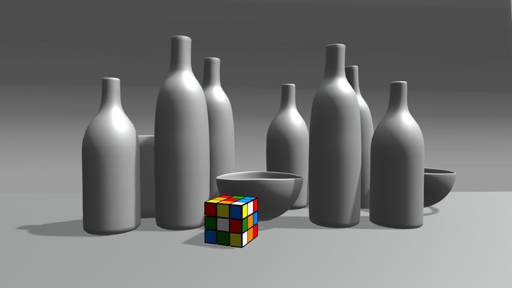 Rubik's Cube and Vases 3D Model