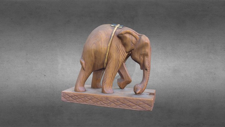 Small carved wooden Elephant Sculpture 3D Model