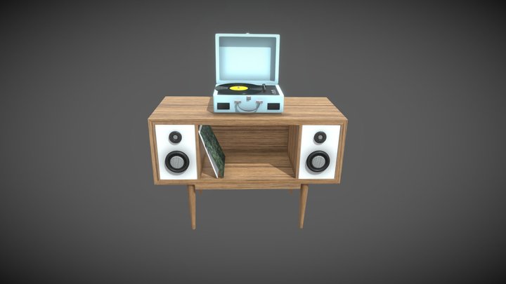 Record player on table 3D Model