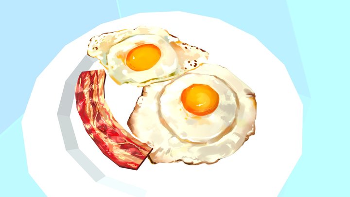 Low-poly Bacon and Eggs Breakfast 3D Model