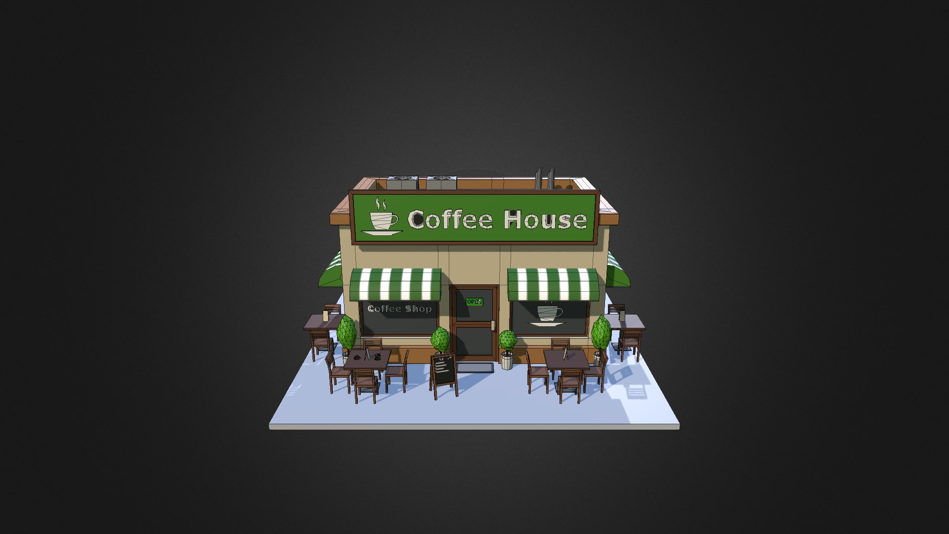 3D model Low Poly Coffee Shop - This is a 3D model of the Low Poly Coffee Shop. The 3D model is about a screenshot of a video game.
