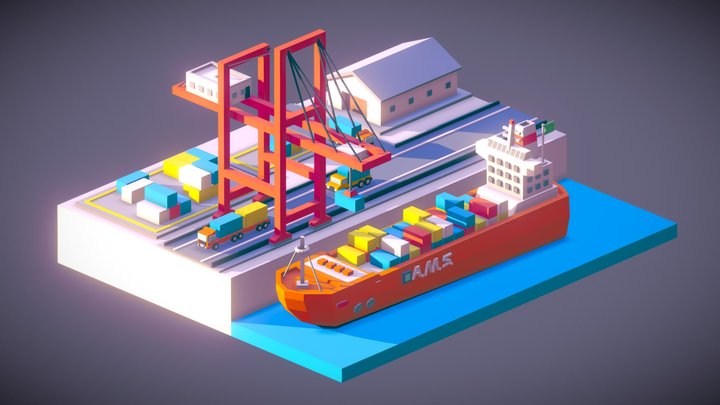 Low Poly Storage Ship 3D Model