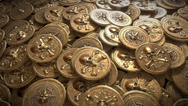 Old Historical Pirate Coin Stack 3D Model