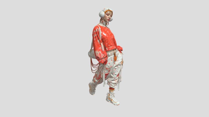 Neon Streetwear Girl Futuristic Sci-Fi Character 3D Model