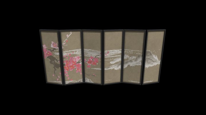 Japanese Period Edo Props - Folding Screen 3D Model