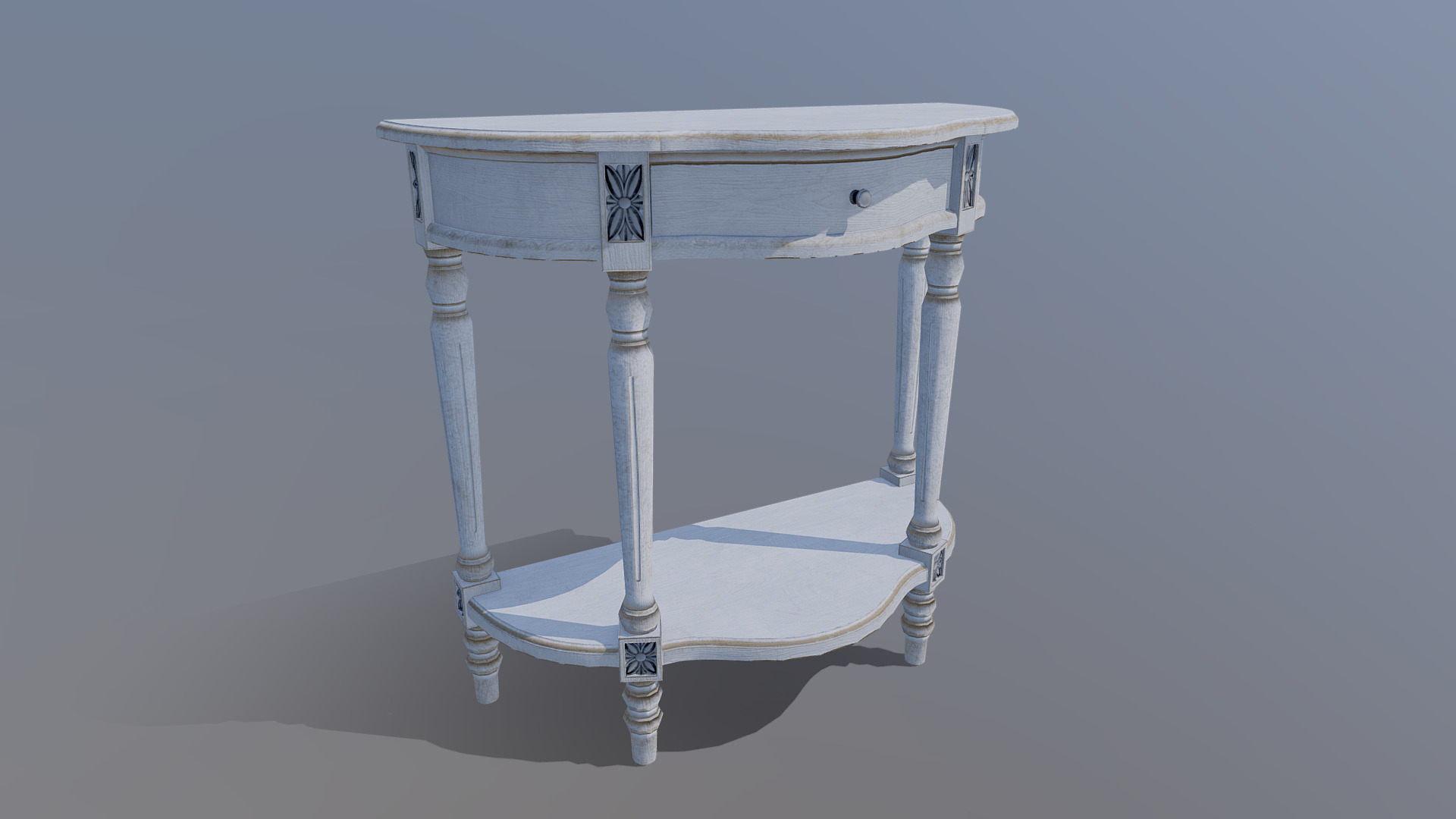 3D model console round - This is a 3D model of the console round. The 3D model is about a white chair with a blue cushion.