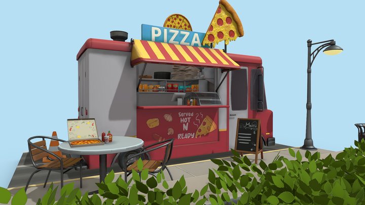 Stylized Pizza Truck 3D Model