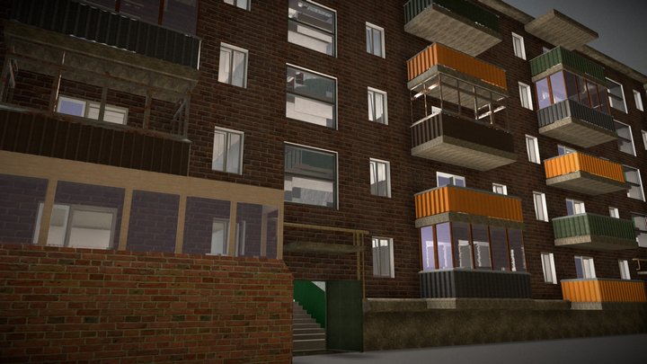 Fivestory Building + Appartament Of Post-Soviet 3D Model