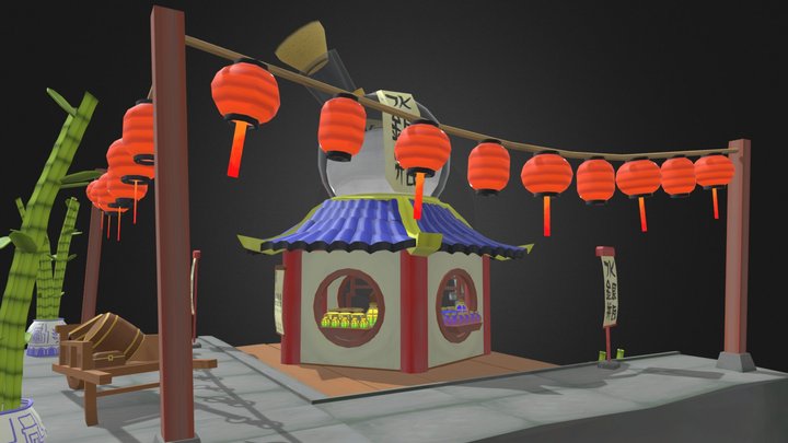Chinese Potion shop by the water 3D Model