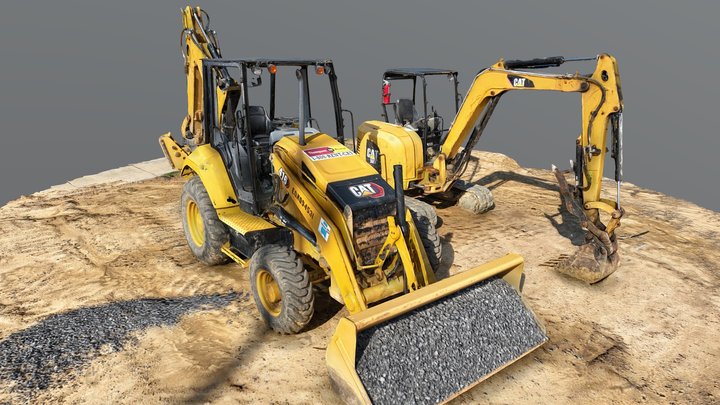 Caterpillar 416 Backhoe & 305E Mini Excavator 3D Model