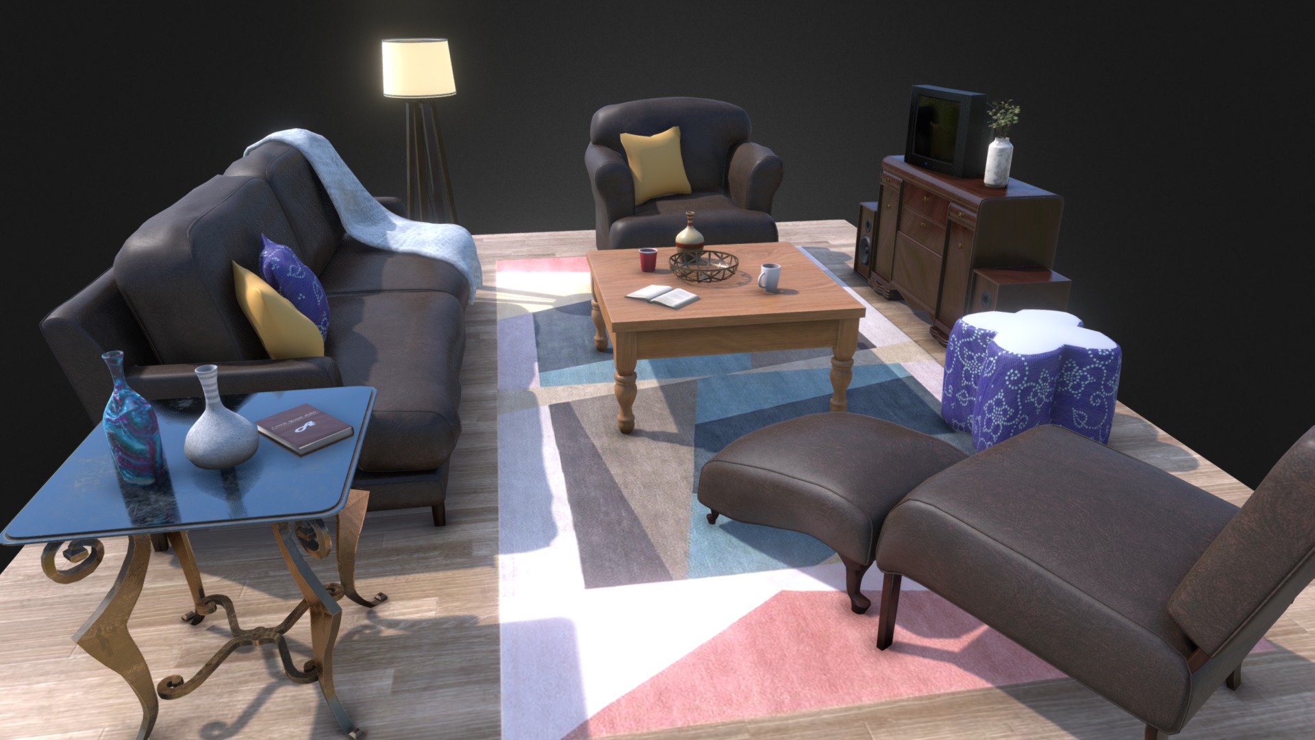 3D model Living Room - This is a 3D model of the Living Room. The 3D model is about a living room with couches and a coffee table.