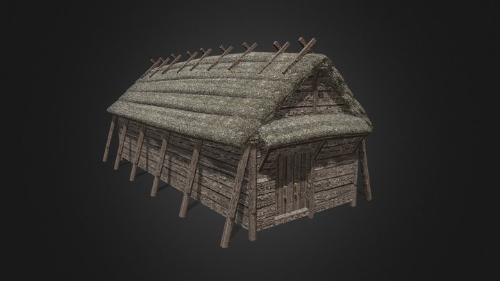 Long wooden medieval house 3D Model