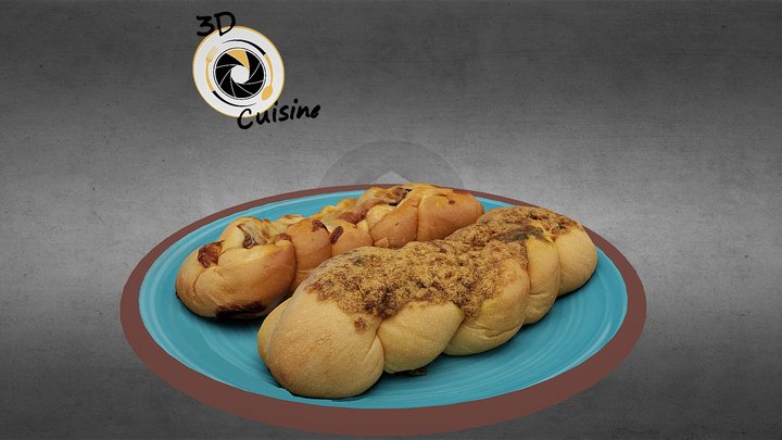 Mushroom Bacon & Rousong Pork Pretzel Bread 3D Model