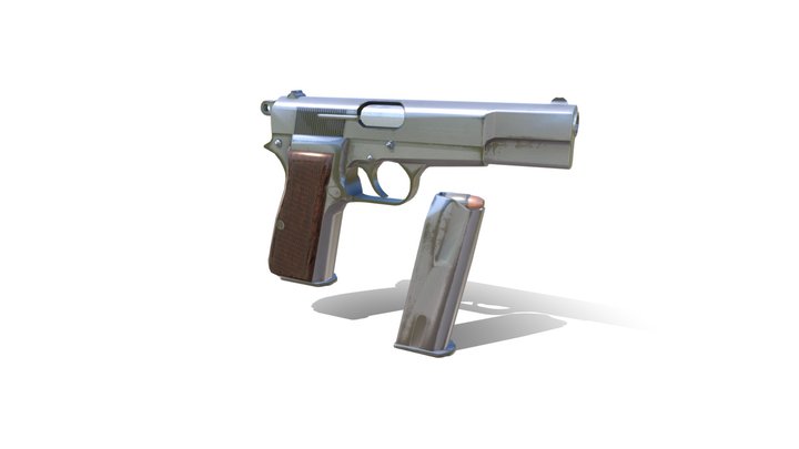 9mm Semi-Automatic Recoil Firearm Pistol Handgun 3D Model