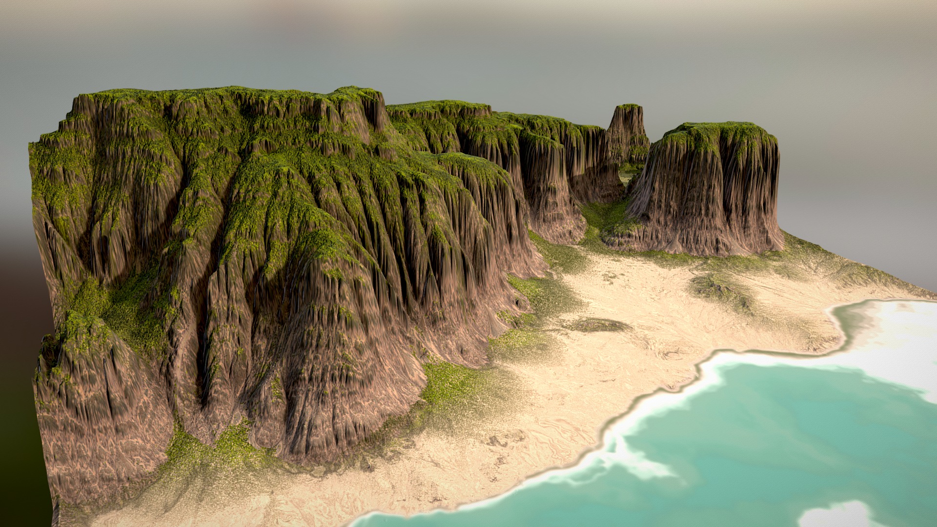 3D model Tropical Beach Cliffs - This is a 3D model of the Tropical Beach Cliffs. The 3D model is about a group of trees on a beach.