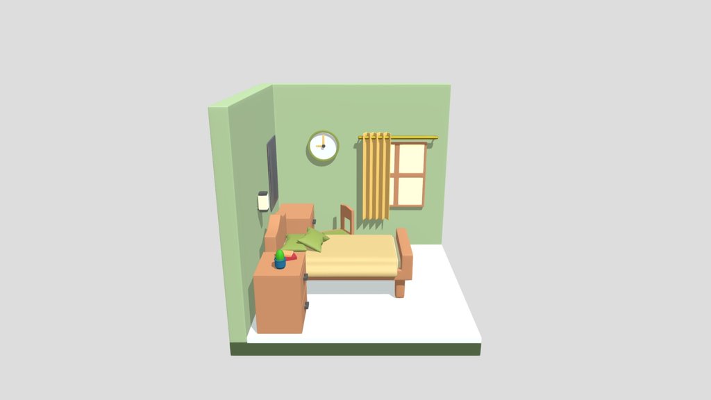 Isometric Bedroom Lowpoly Vintage Color