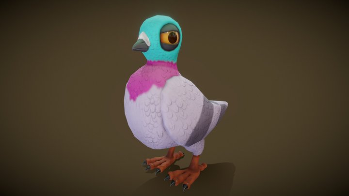 Stylized Low Poly Cartoon Pigeon Game Ready 3D Model