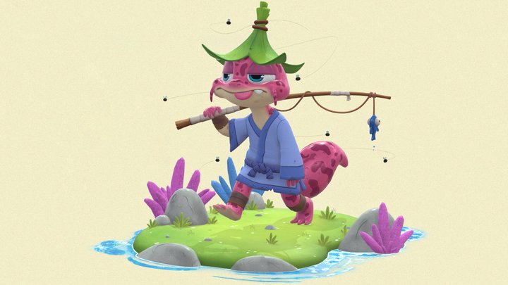Gecko - Scaly Fisherman - Character Diorama 3D Model