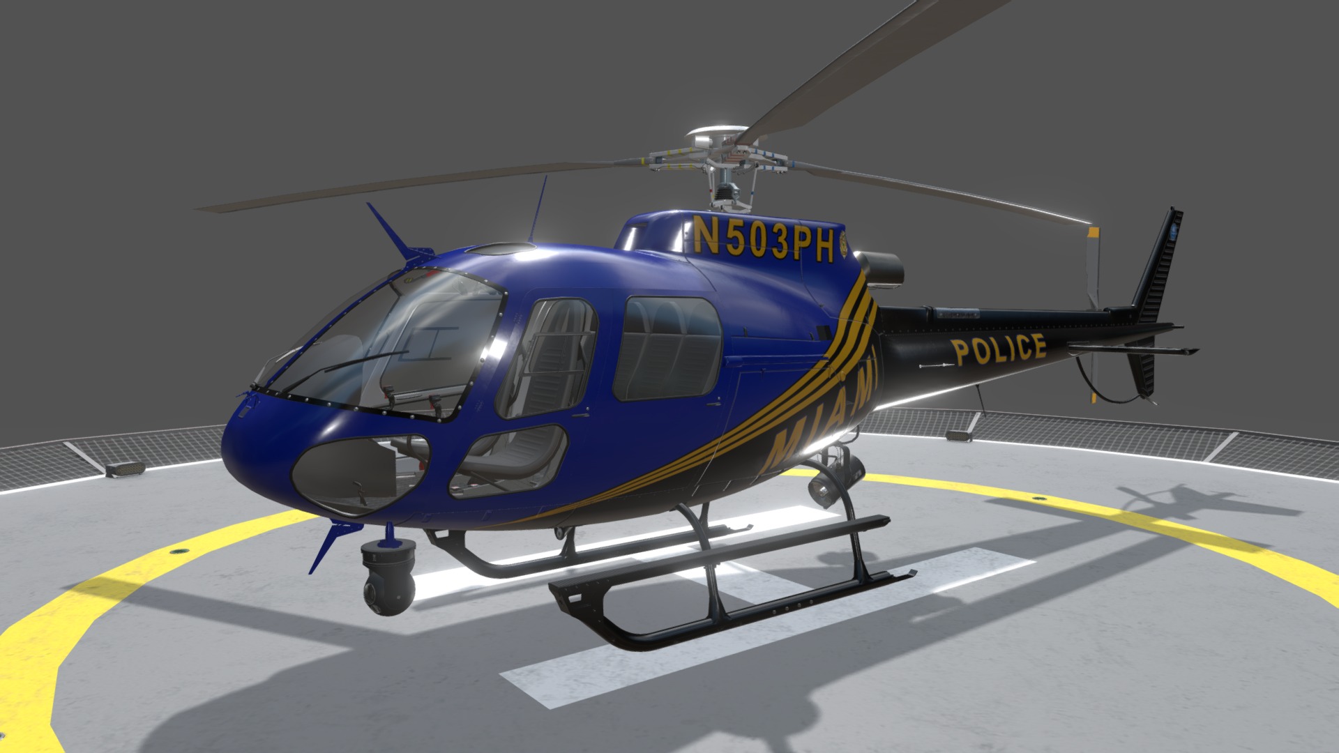 3D model AS-350 Miami City Police Static - This is a 3D model of the AS-350 Miami City Police Static. The 3D model is about a helicopter on a runway.