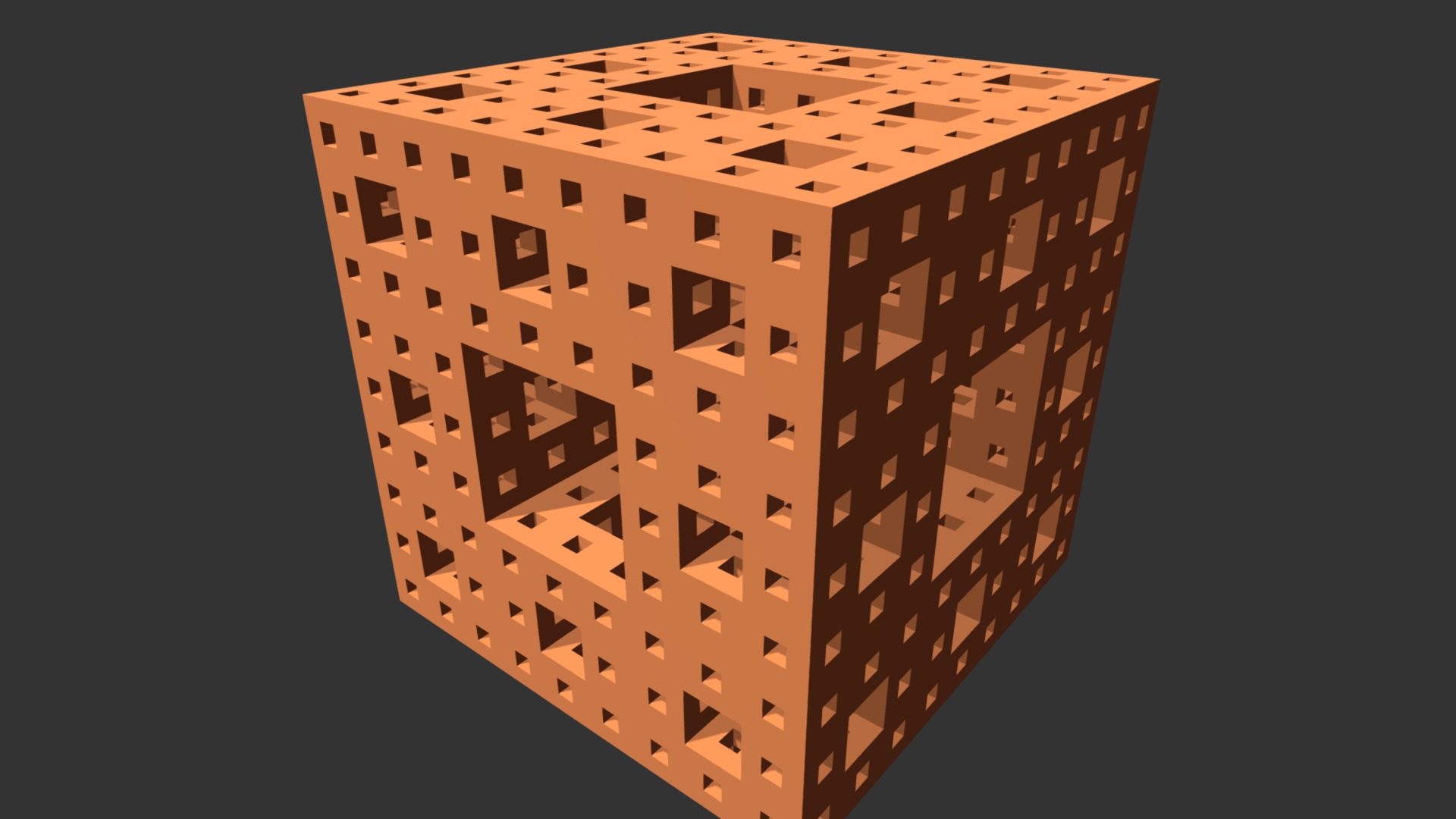 3D model Menger sponge stage 3 - This is a 3D model of the Menger sponge stage 3. The 3D model is about a circular object with a design on it.