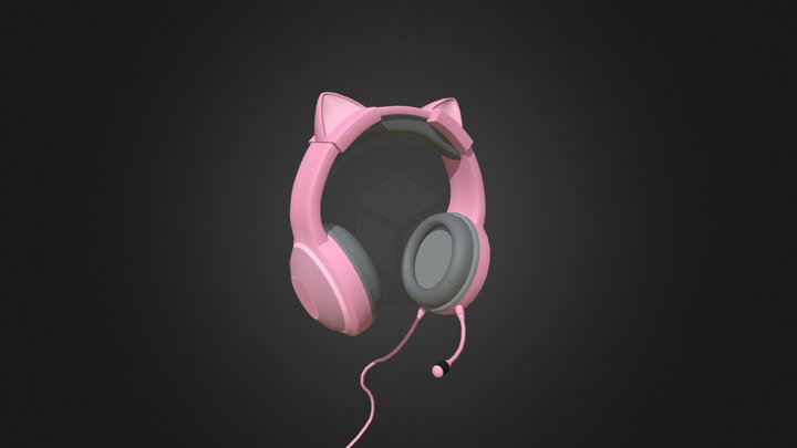 Pink cat ear headphones 3D Model